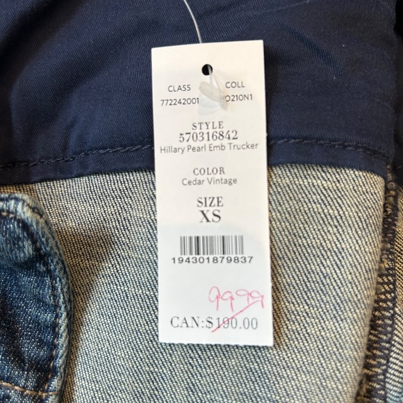 White House Black Market Hillary Pearl Embellished Denim Trucker Jacket Size XS - Picture 10 of 10